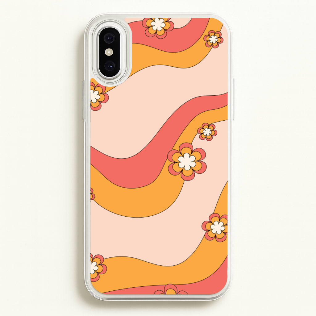 Waves And Flowers Orange Retro Pattern - Abstract Patterns Phone Case for iPhone XS Max