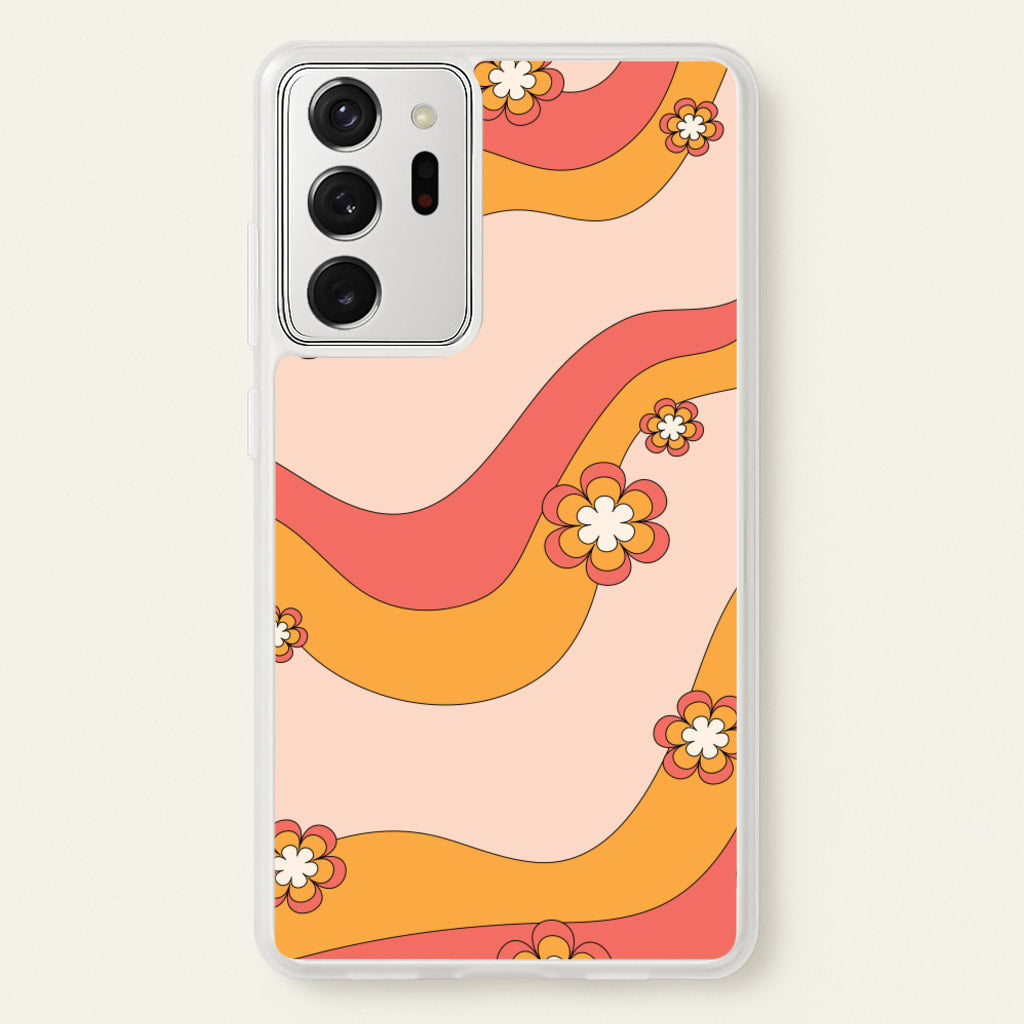 Waves And Flowers Orange Retro Pattern - Abstract Patterns Phone Case for Galaxy Note 20 Ultra