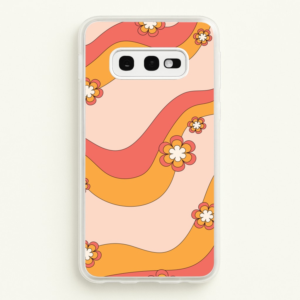 Waves And Flowers Orange Retro Pattern - Abstract Patterns Phone Case for Galaxy S10e