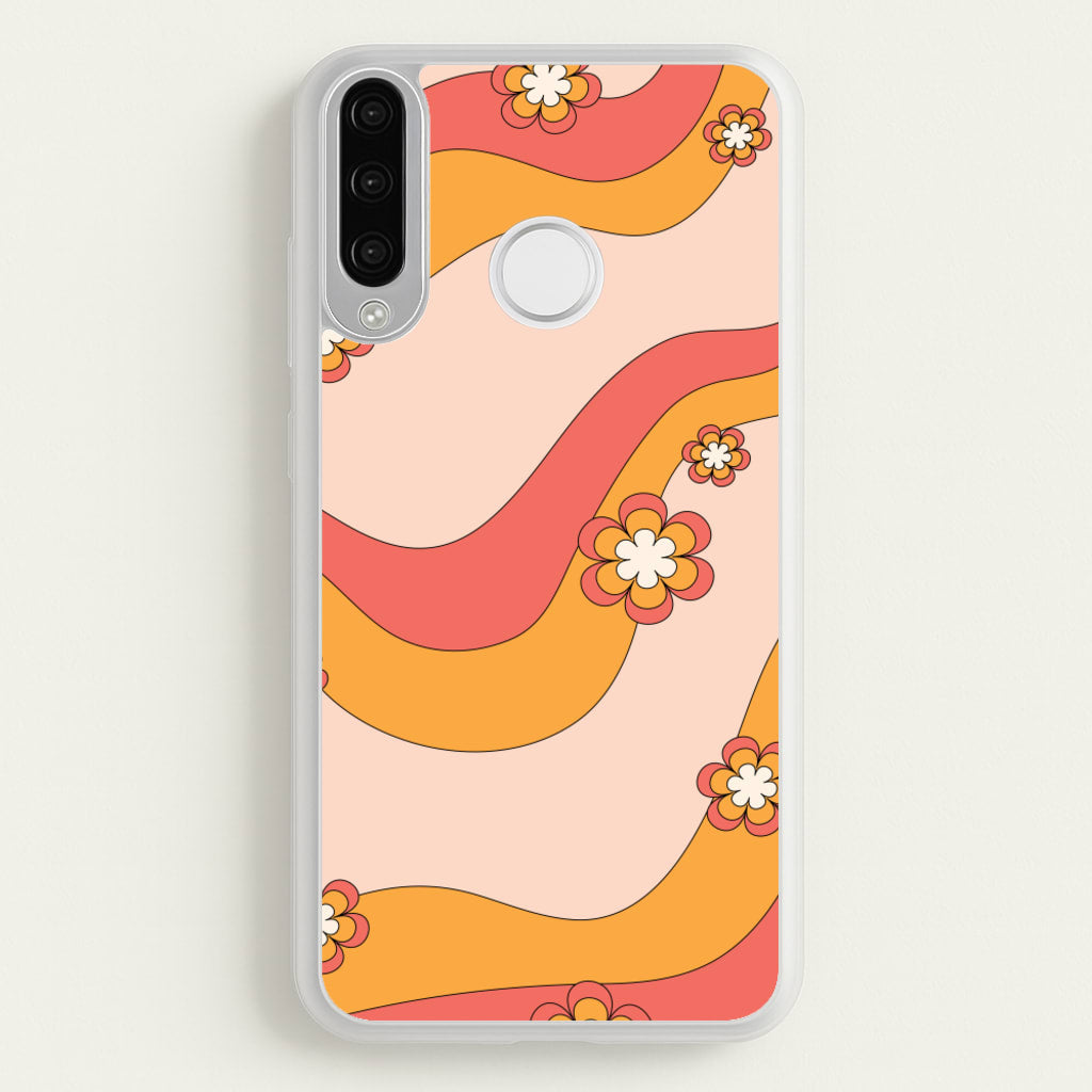 Waves And Flowers Orange Retro Pattern - Abstract Patterns Phone Case for Huawei P30 Lite