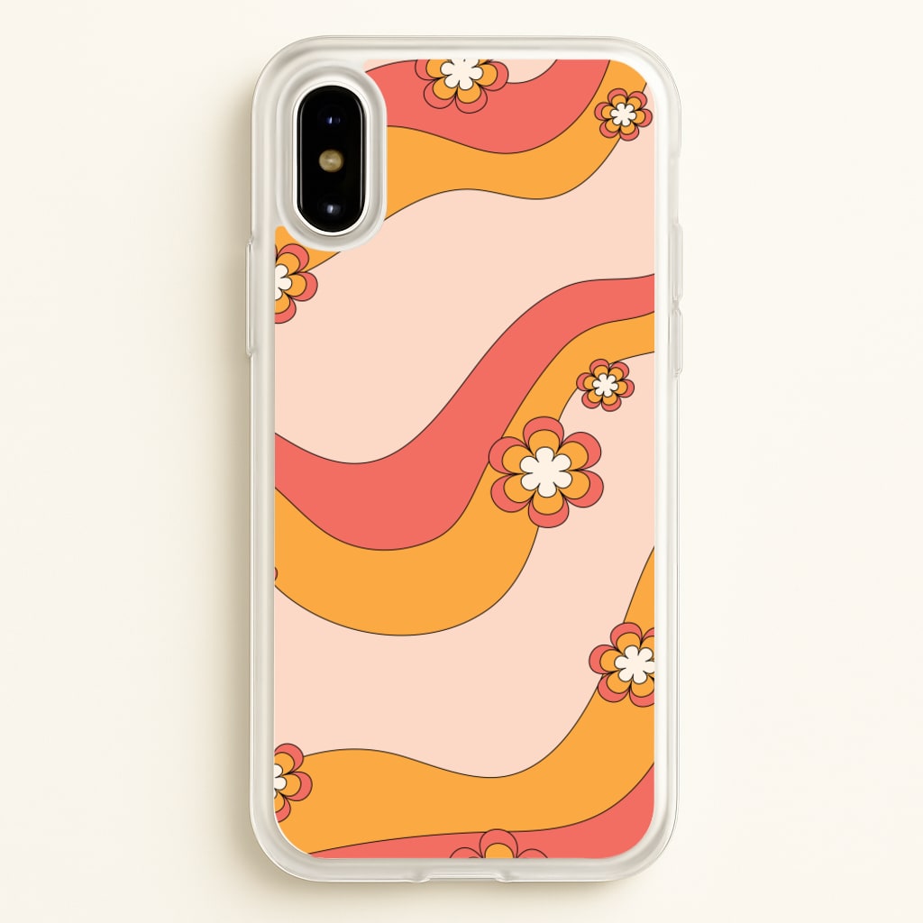 Waves And Flowers Orange Retro Pattern - Abstract Patterns Phone Case for iPhone X / XS