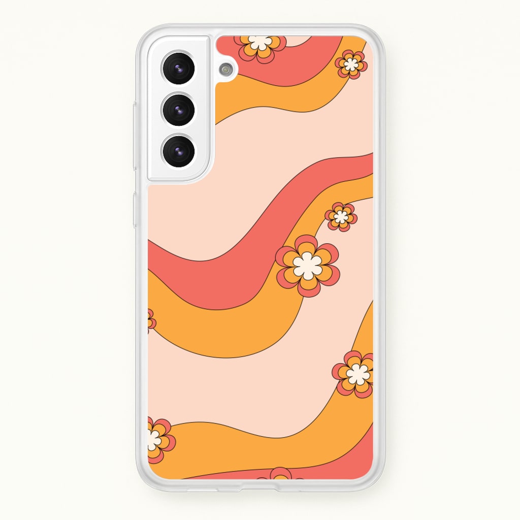 Waves And Flowers Orange Retro Pattern - Abstract Patterns Phone Case for Galaxy S21FE