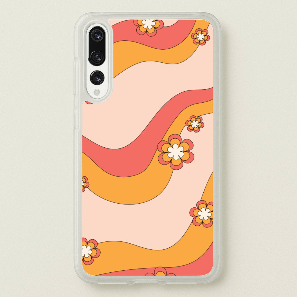 Waves And Flowers Orange Retro Pattern - Abstract Patterns Phone Case for Huawei P20 Pro