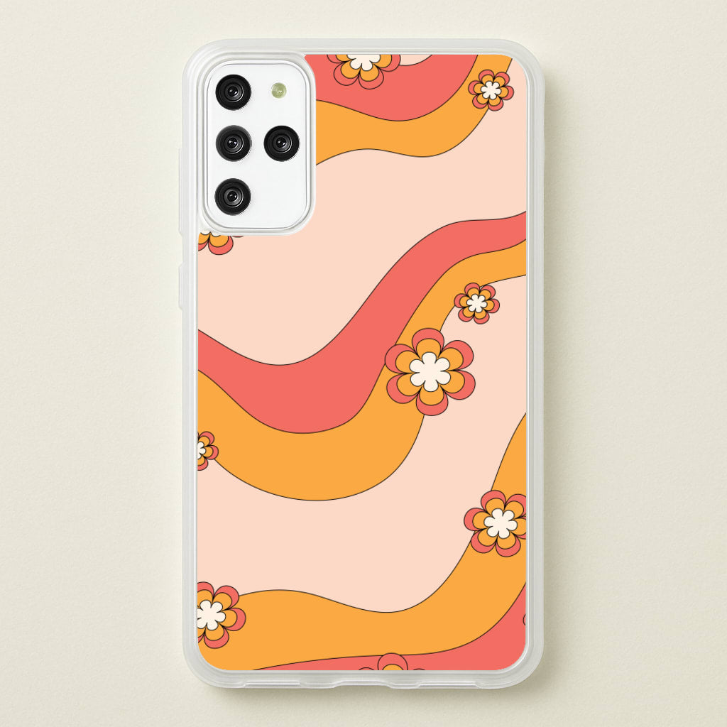 Waves And Flowers Orange Retro Pattern - Abstract Patterns Phone Case for Galaxy S20 Plus