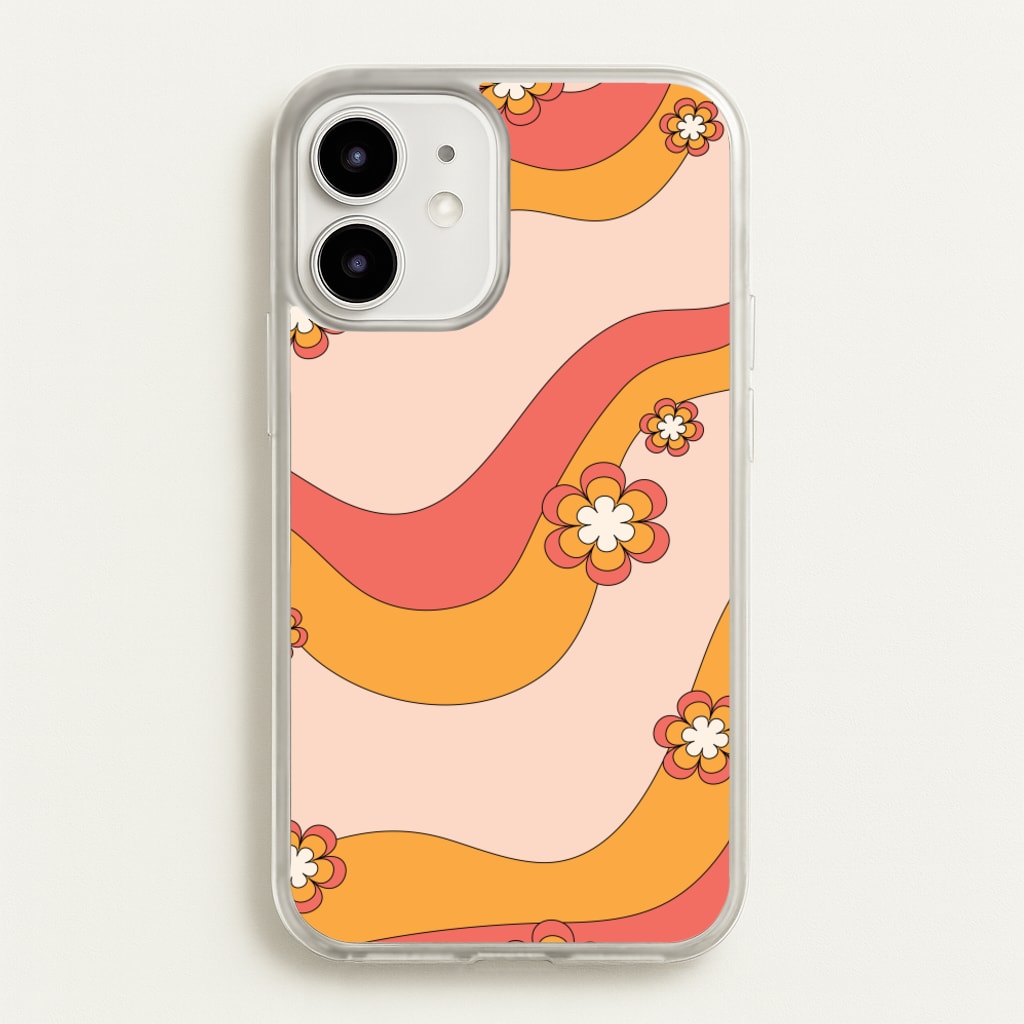 Waves And Flowers Orange Retro Pattern - Abstract Patterns Phone Case for iPhone 12 Mini