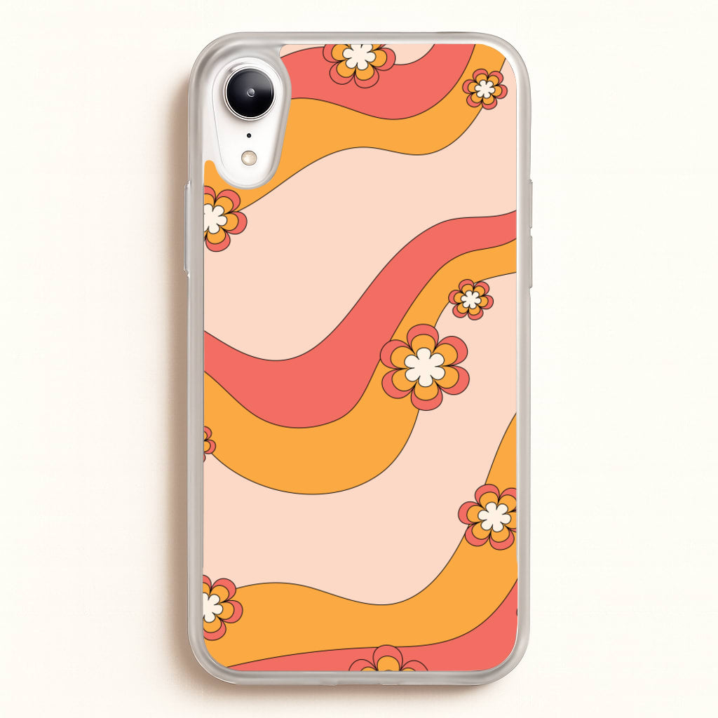 Waves And Flowers Orange Retro Pattern - Abstract Patterns Phone Case for iPhone XR