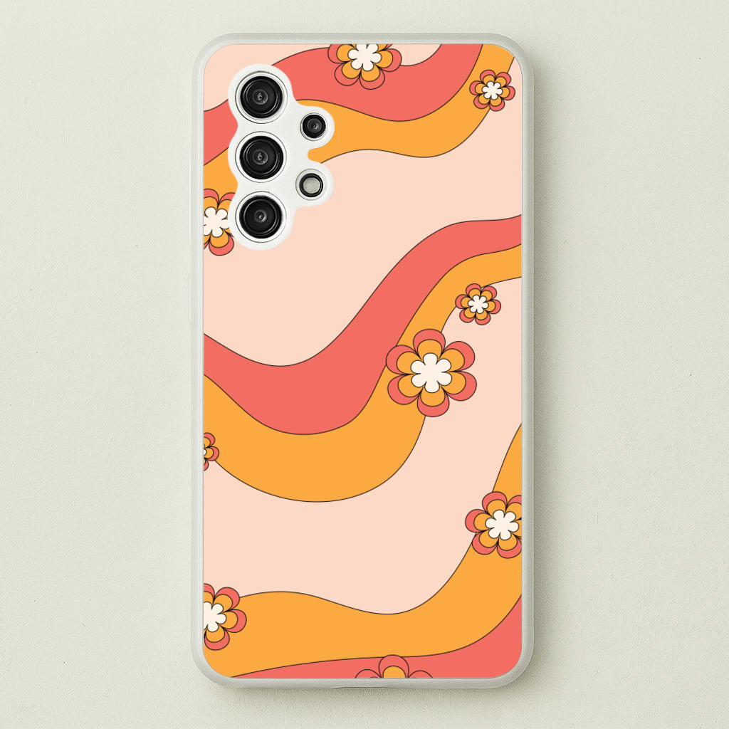Waves And Flowers Orange Retro Pattern - Abstract Patterns Phone Case for Galaxy A13