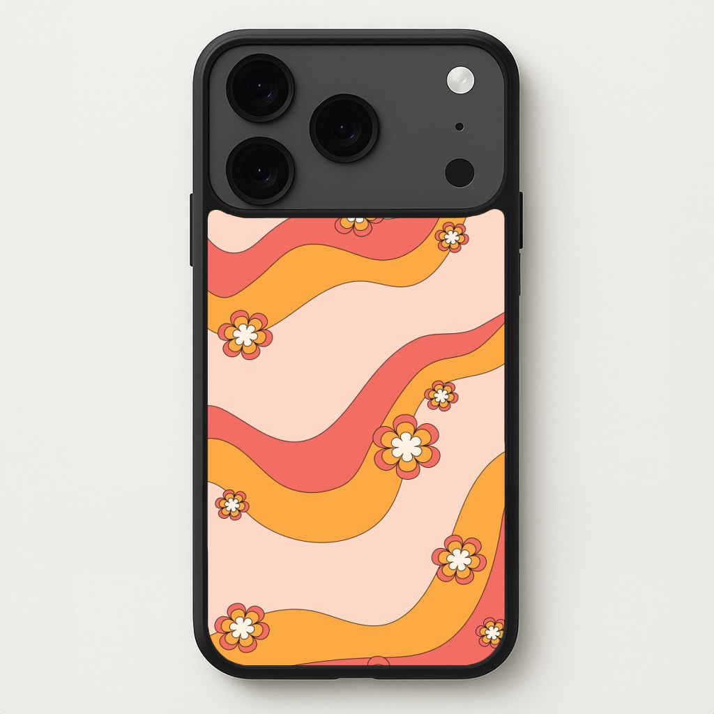 Waves And Flowers Orange Retro Pattern Phone Case for iPhone 17 Pro Max