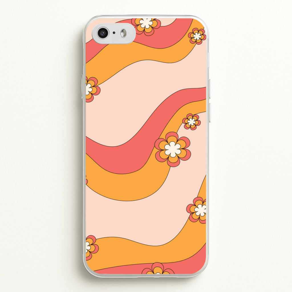 Waves And Flowers Orange Retro Pattern - Abstract Patterns Phone Case for iPhone 5 / 5s / SE 2016