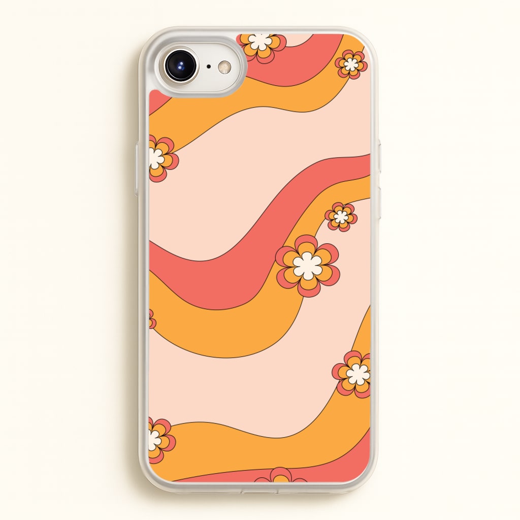 Waves And Flowers Orange Retro Pattern - Abstract Patterns Phone Case for iPhone 6 / 7 / 8 / SE