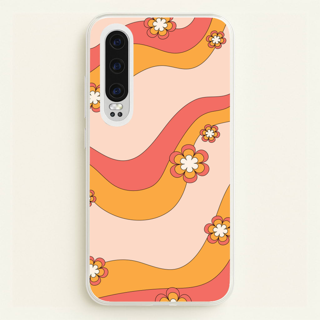 Waves And Flowers Orange Retro Pattern - Abstract Patterns Phone Case for Huawei P30