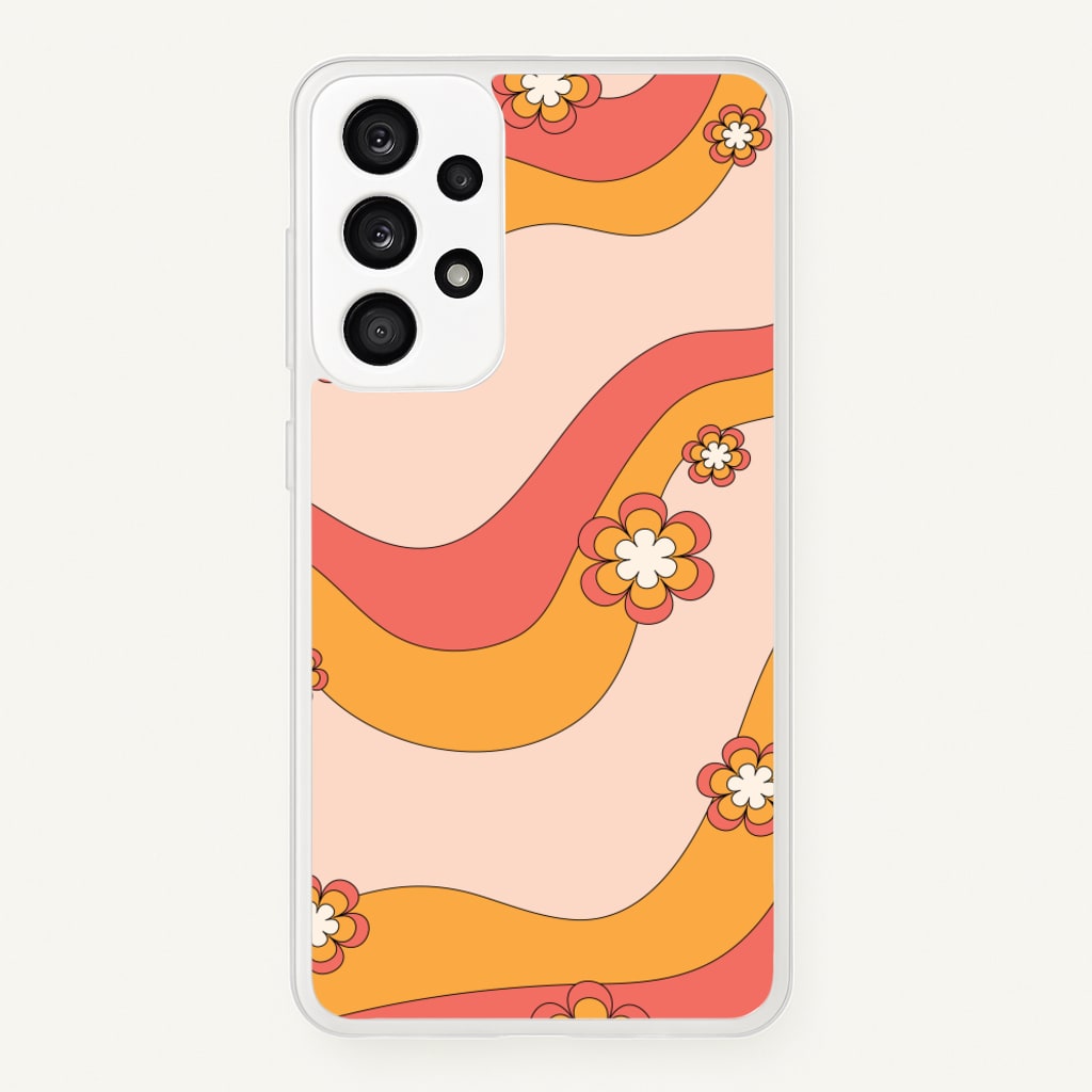 Waves And Flowers Orange Retro Pattern - Abstract Patterns Phone Case for Galaxy A53