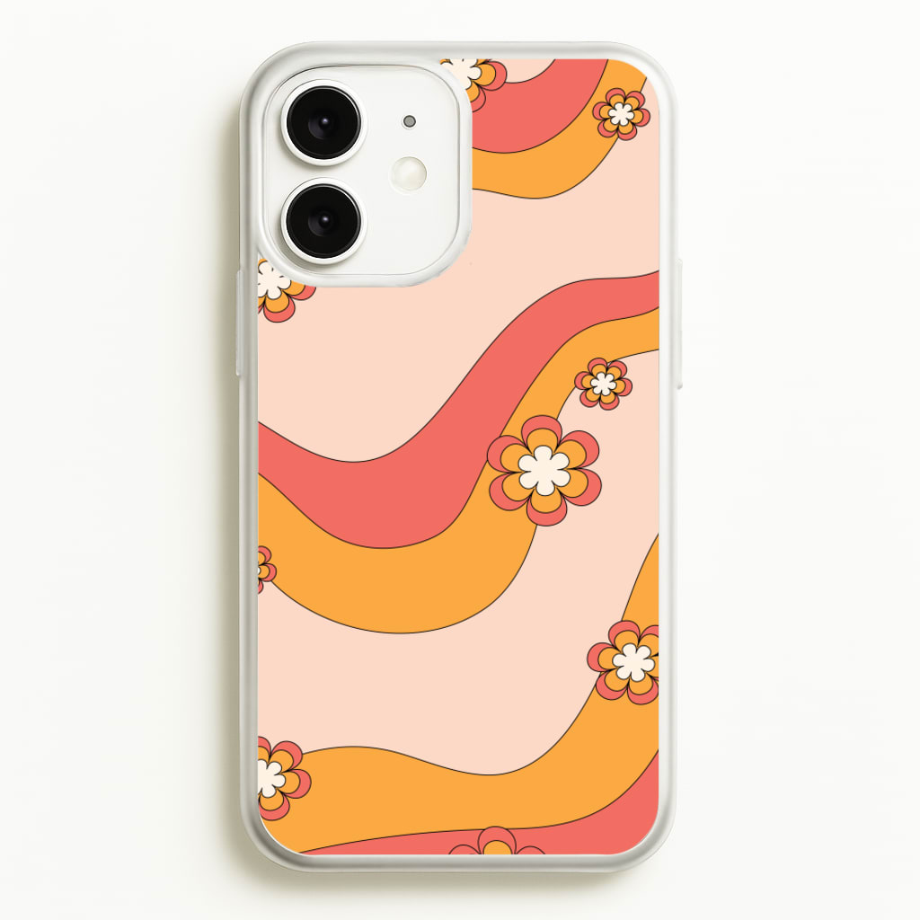 Waves And Flowers Orange Retro Pattern - Abstract Patterns Phone Case for iPhone 11
