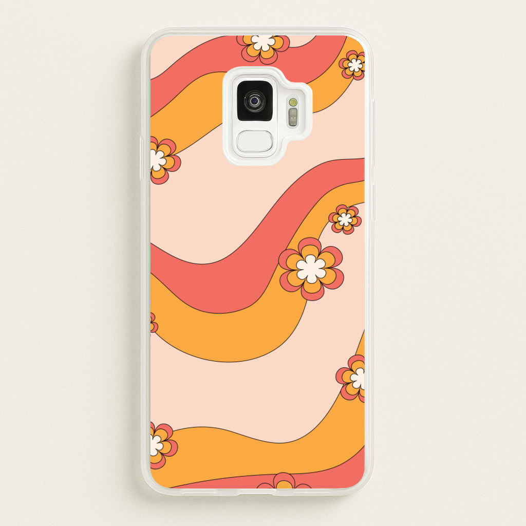 Waves And Flowers Orange Retro Pattern - Abstract Patterns Phone Case for Galaxy S9