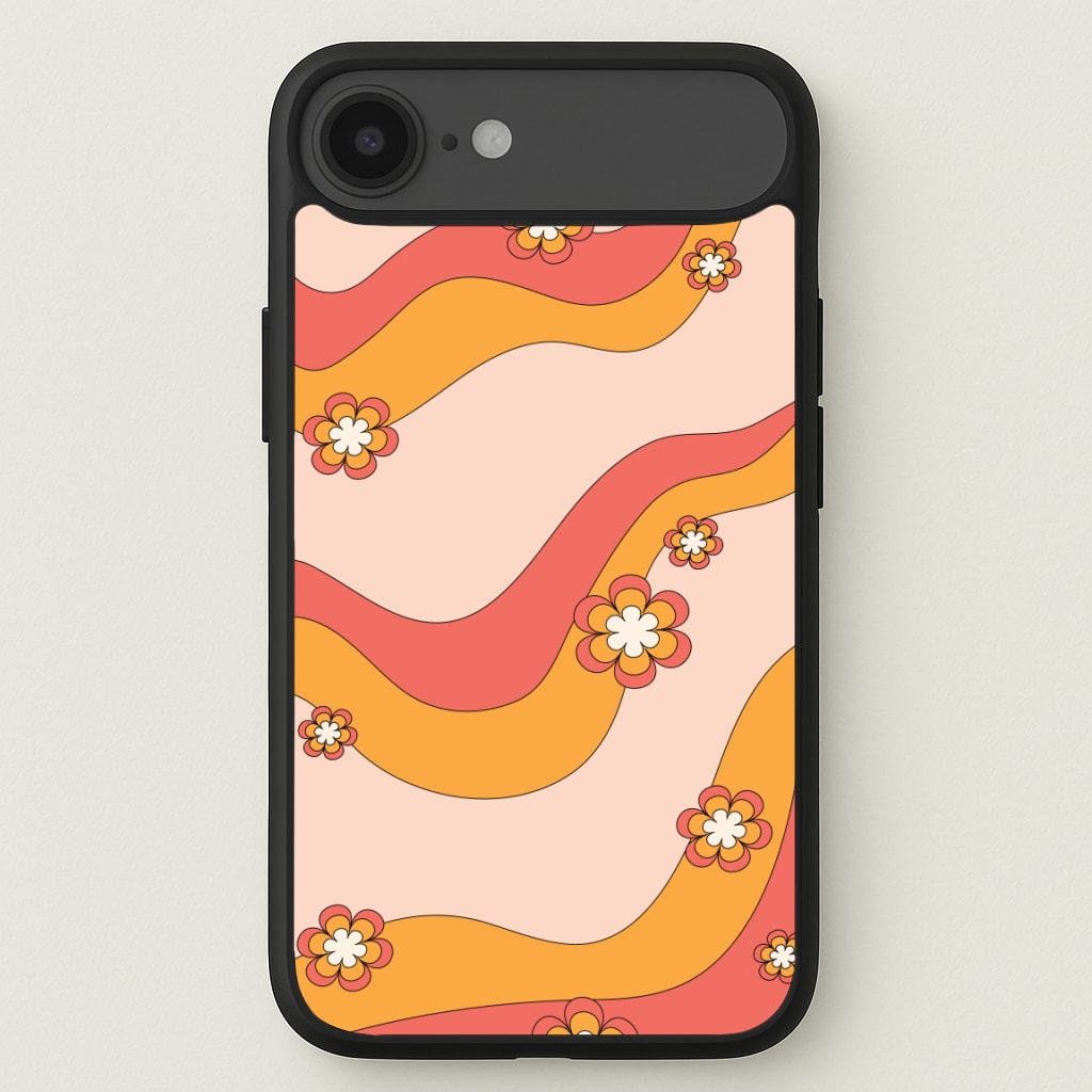 Waves And Flowers Orange Retro Pattern Phone Case for iPhone 17 Air