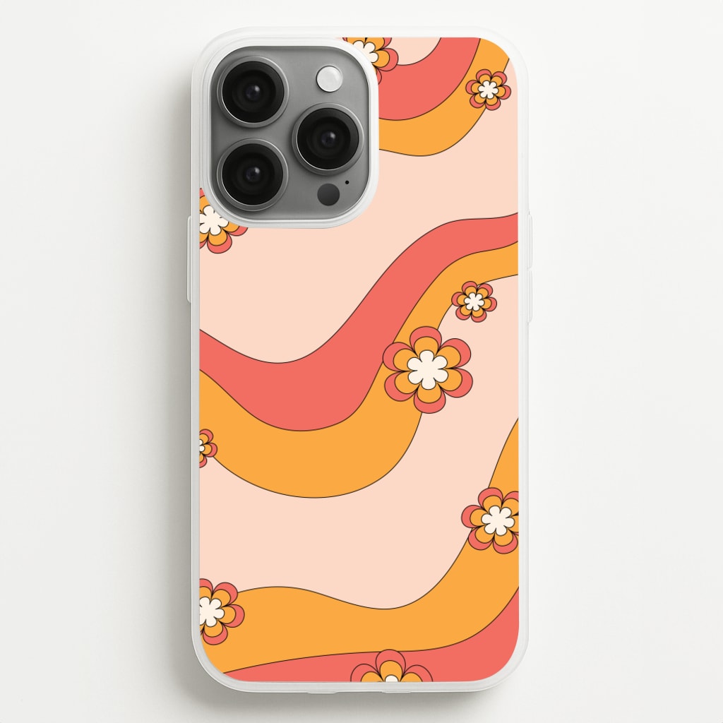 Waves And Flowers Orange Retro Pattern - Abstract Patterns Phone Case for iPhone 13 Pro Max