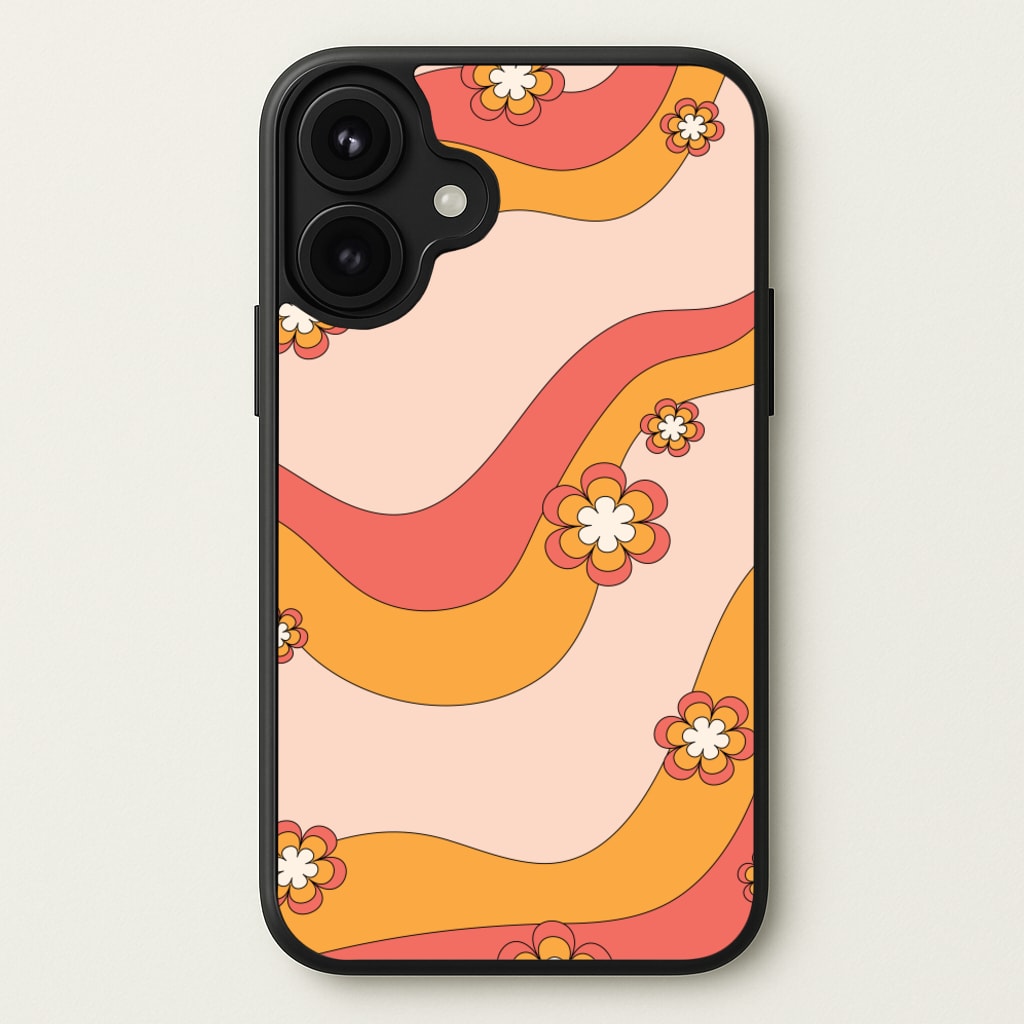 Waves And Flowers Orange Retro Pattern Phone Case for iPhone 17