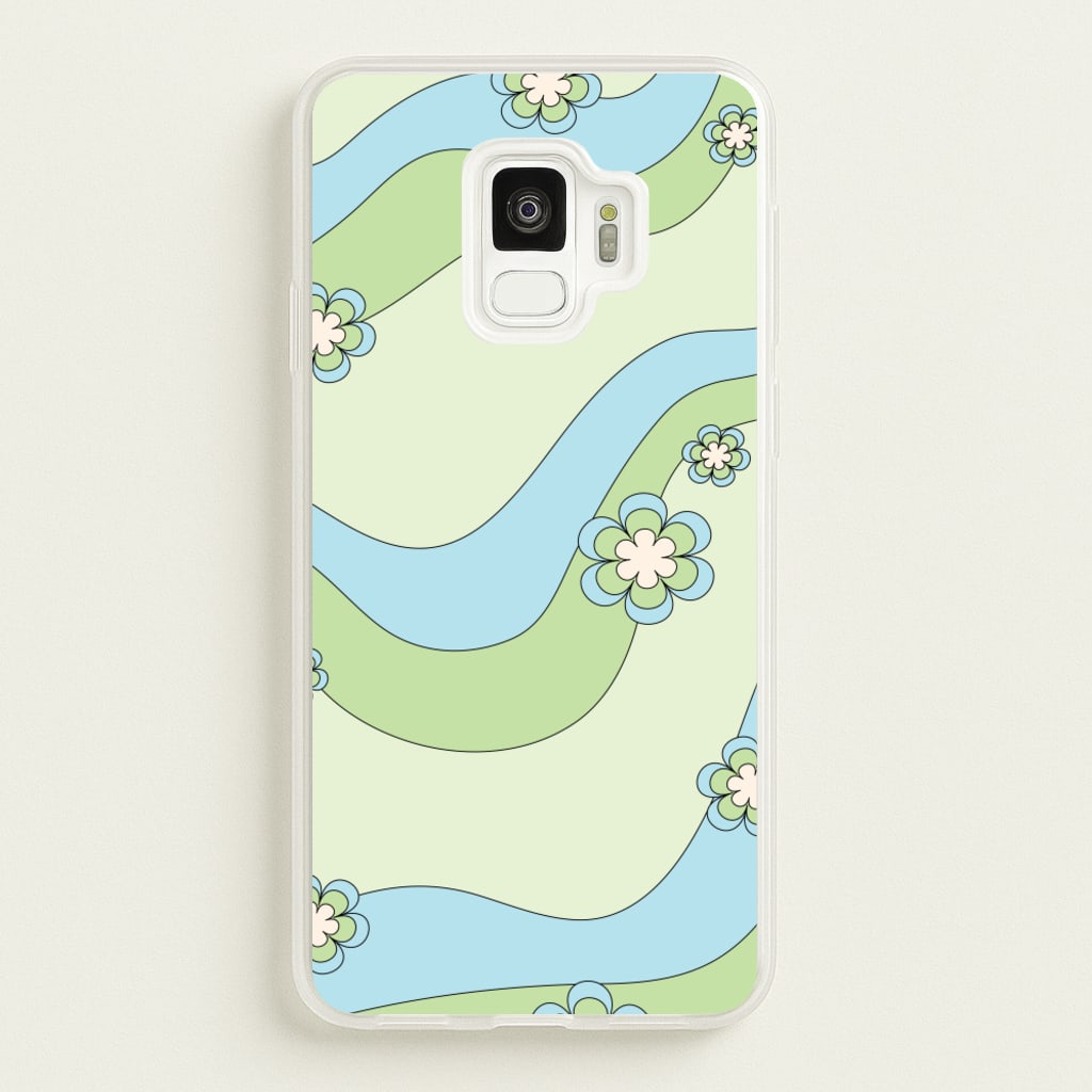 Waves And Flowers Green Retro Pattern - Abstract Patterns Phone Case for Galaxy S9