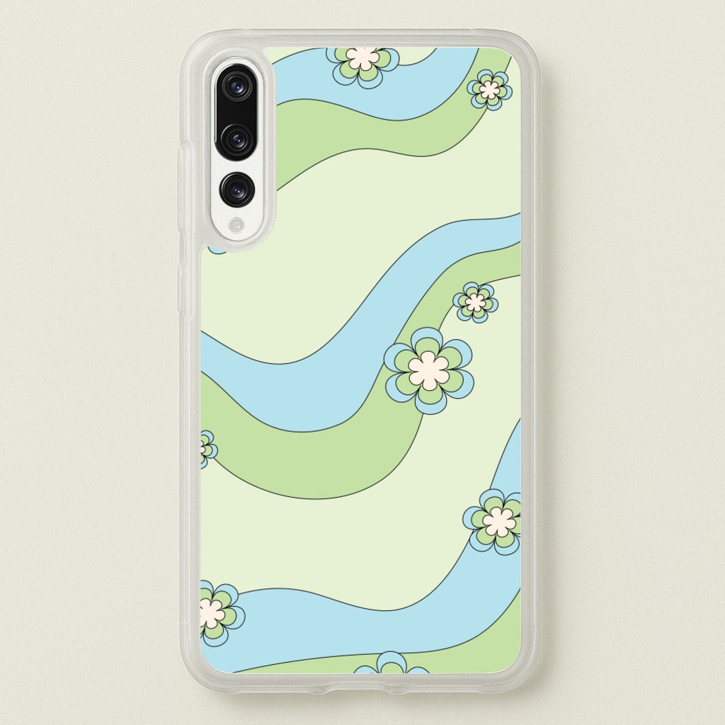 Waves And Flowers Green Retro Pattern - Abstract Patterns Phone Case for Huawei P20 Pro