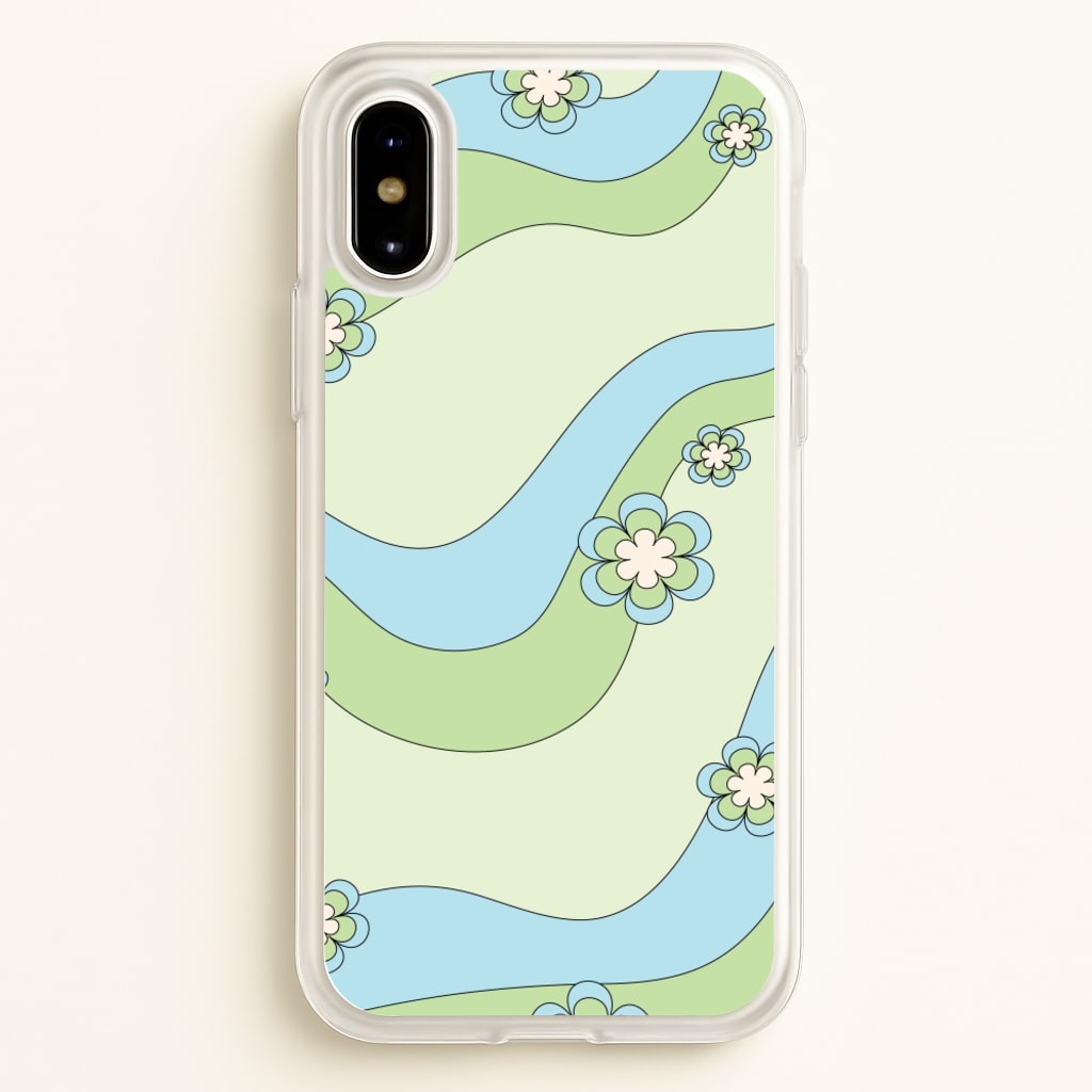 Waves And Flowers Green Retro Pattern - Abstract Patterns Phone Case for iPhone X / XS