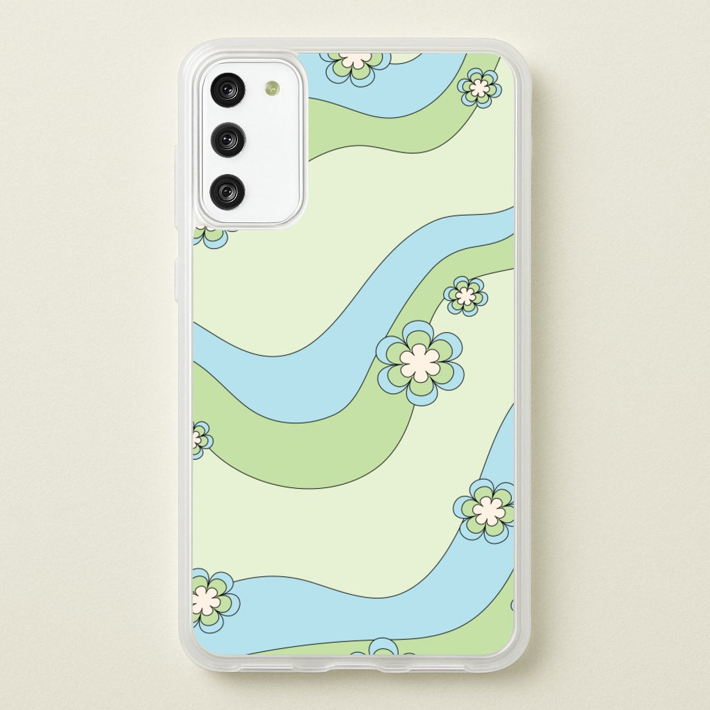 Waves And Flowers Green Retro Pattern - Abstract Patterns Phone Case for Galaxy S20FE