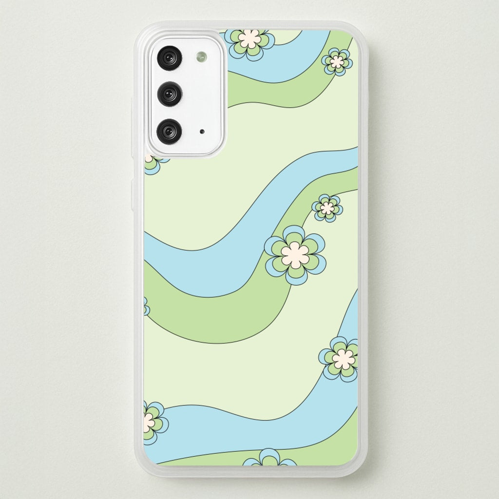 Waves And Flowers Green Retro Pattern - Abstract Patterns Phone Case for Galaxy Note 20