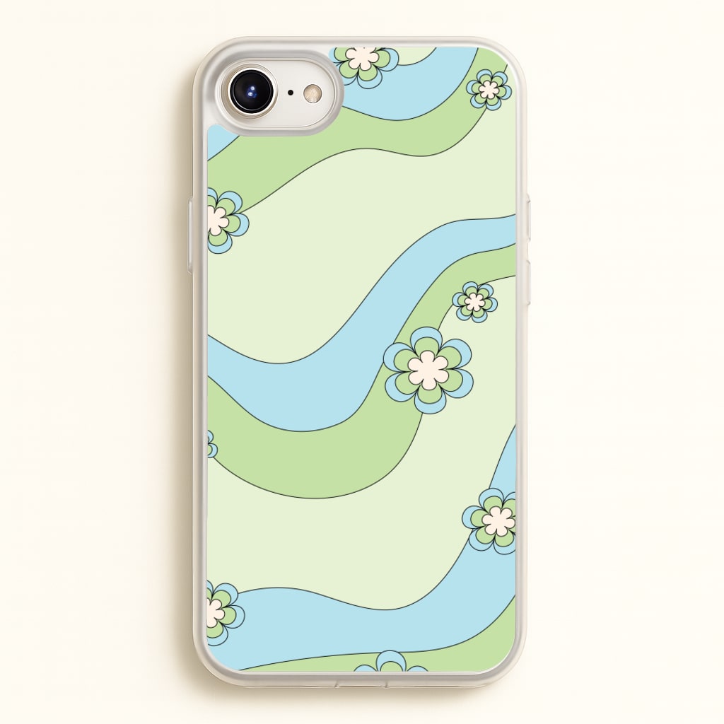 Waves And Flowers Green Retro Pattern - Abstract Patterns Phone Case for iPhone 6 Plus / 7 Plus / 8 Plus