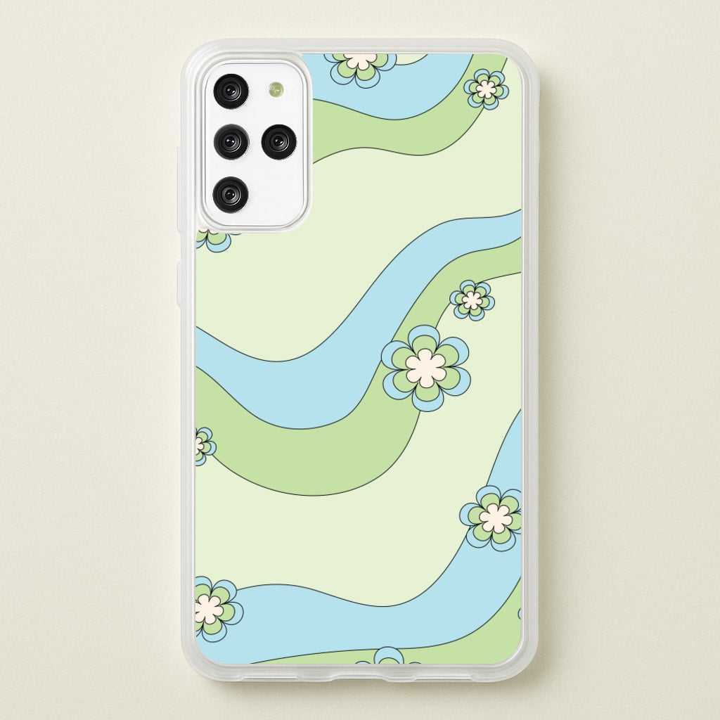 Waves And Flowers Green Retro Pattern - Abstract Patterns Phone Case for Galaxy S20 Plus
