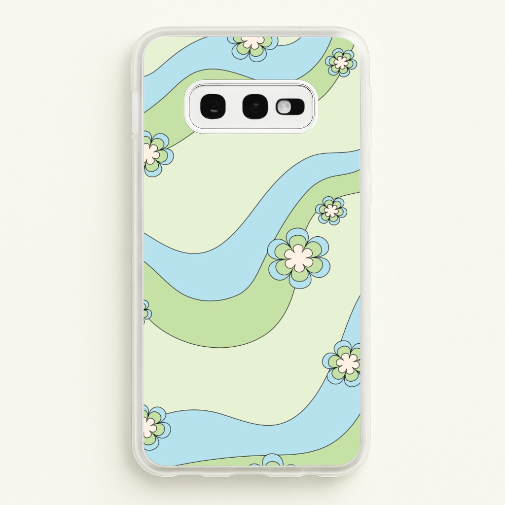Waves And Flowers Green Retro Pattern - Abstract Patterns Phone Case for Galaxy S10e