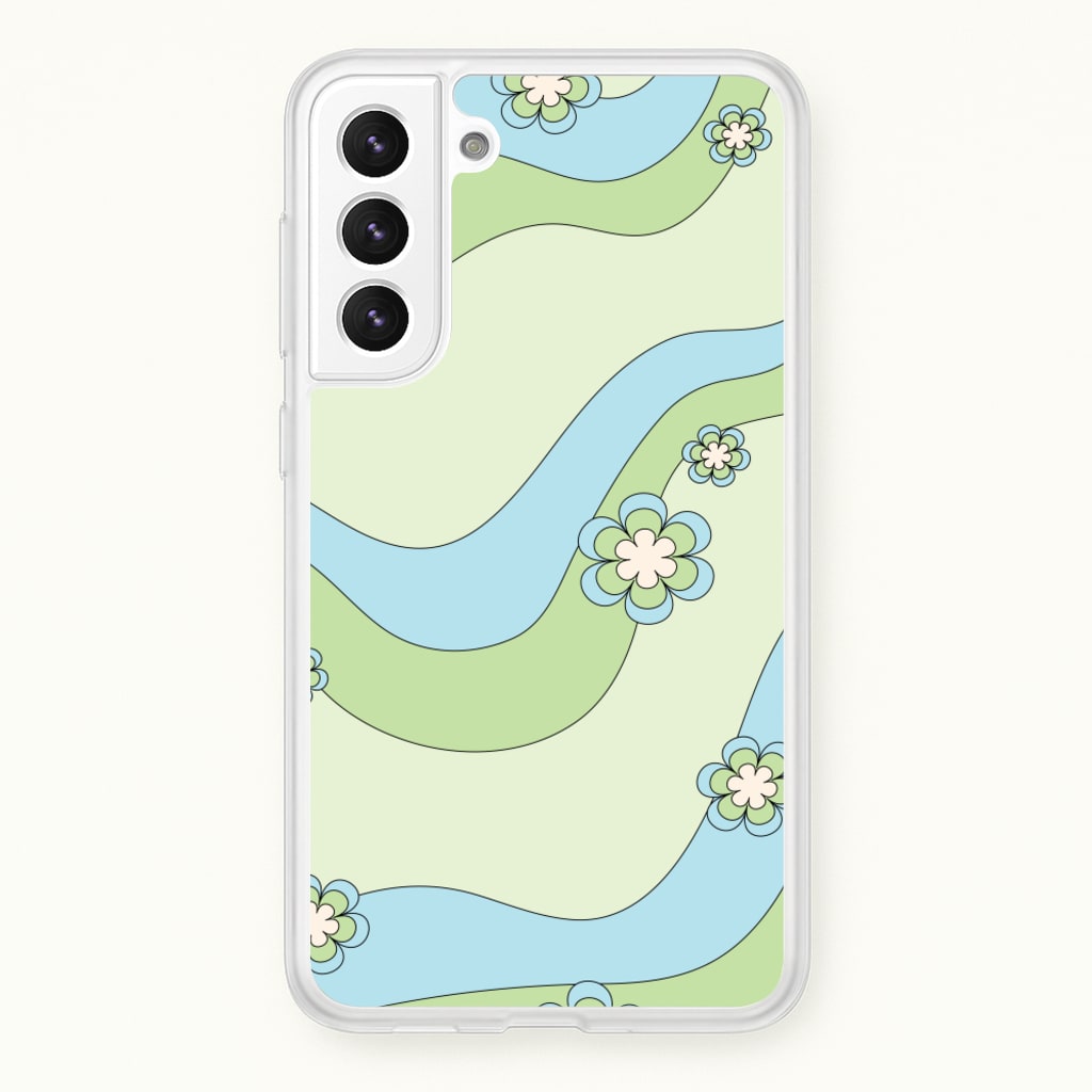 Waves And Flowers Green Retro Pattern - Abstract Patterns Phone Case for Galaxy S21