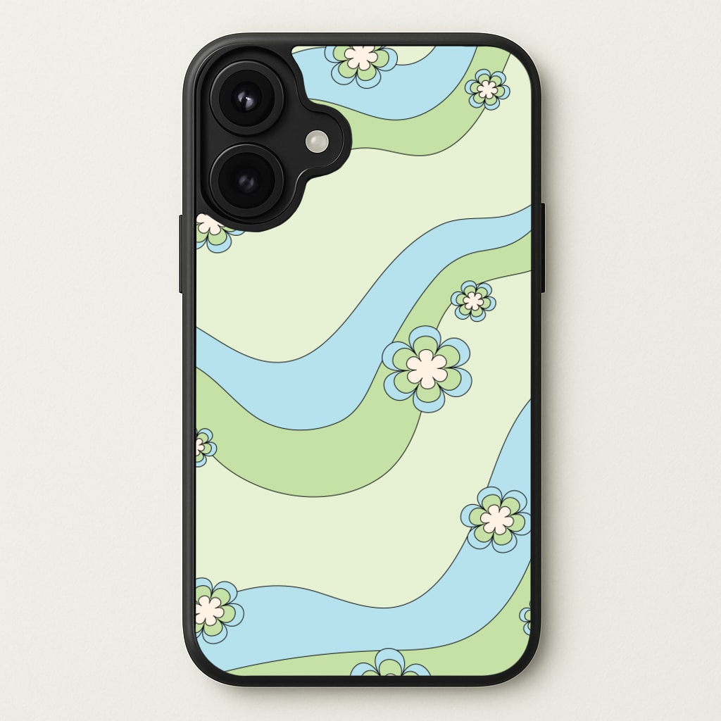 Waves And Flowers Green Retro Pattern Phone Case for iPhone 17
