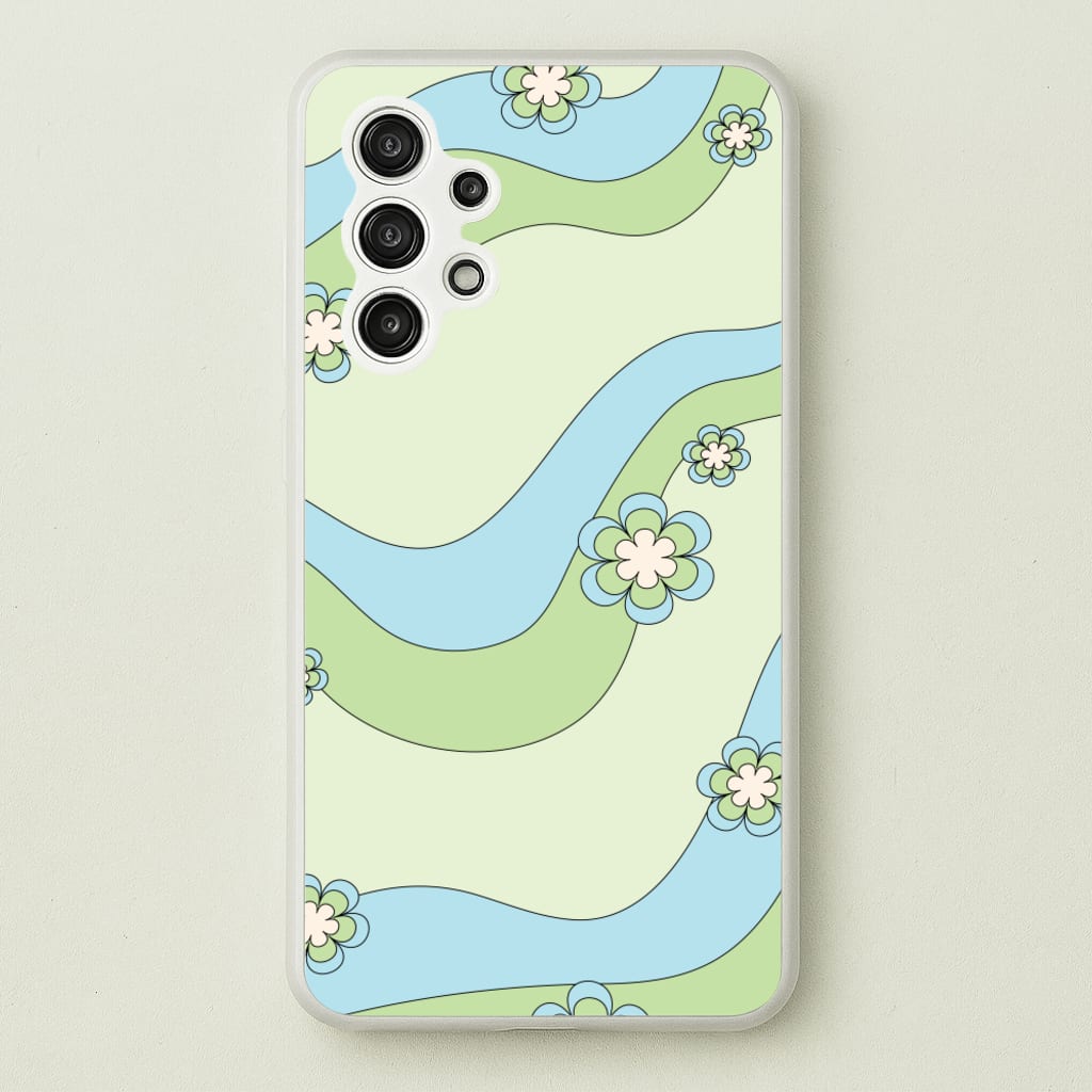 Waves And Flowers Green Retro Pattern - Abstract Patterns Phone Case for Galaxy A13