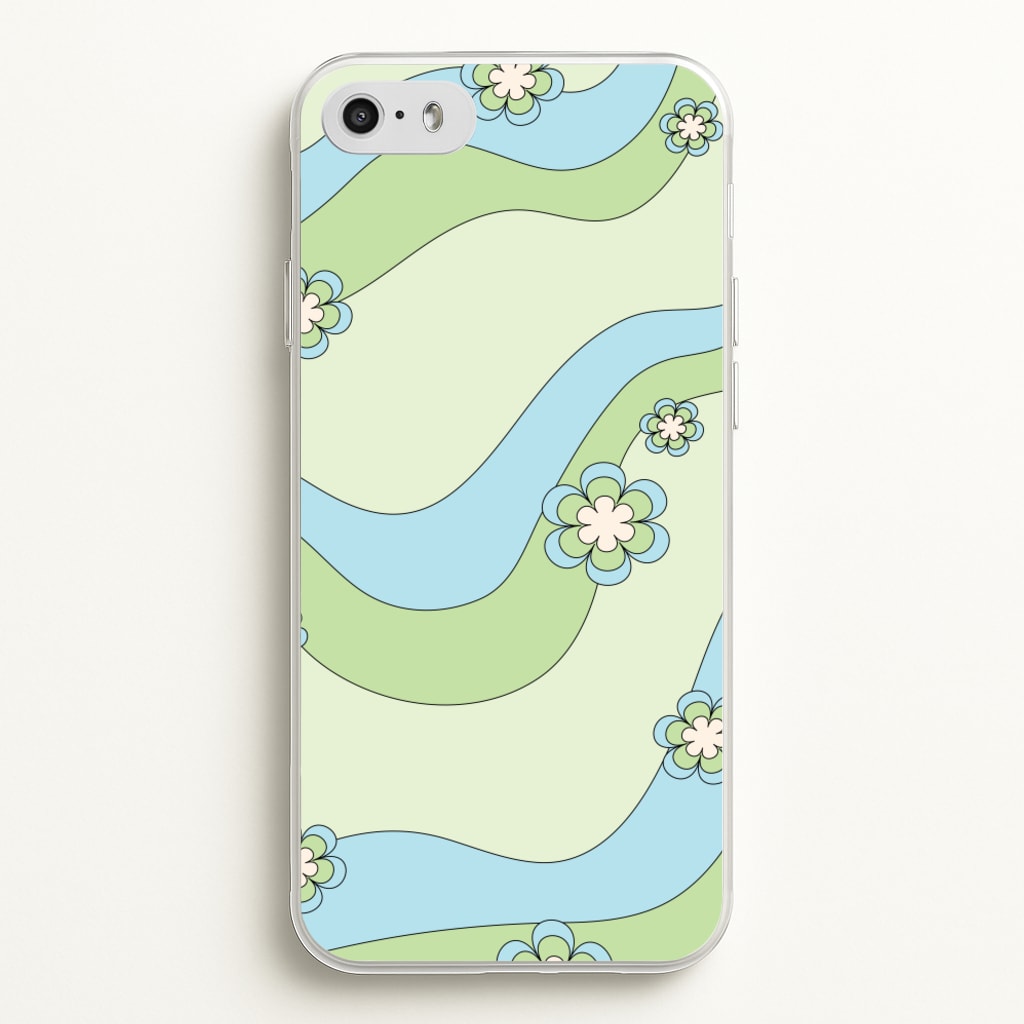 Waves And Flowers Green Retro Pattern - Abstract Patterns Phone Case for iPhone 5 / 5s / SE 2016