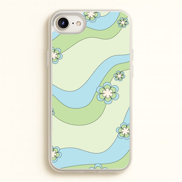 Waves And Flowers Green Retro Pattern - Abstract Patterns Phone Case for iPhone 6 / 7 / 8 / SE