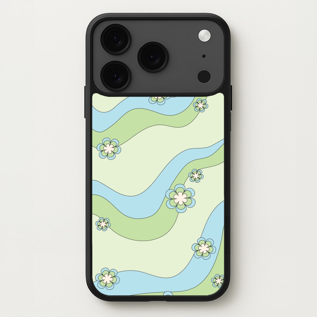 Waves And Flowers Green Retro Pattern Phone Case for iPhone 17 Pro