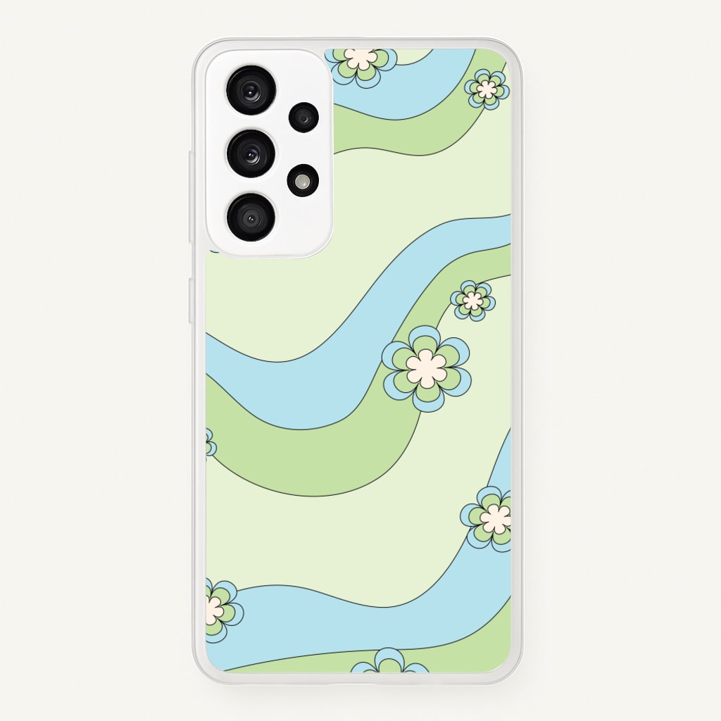 Waves And Flowers Green Retro Pattern - Abstract Patterns Phone Case for Galaxy A53