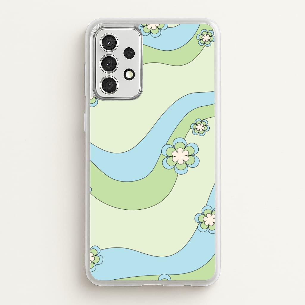 Waves And Flowers Green Retro Pattern - Abstract Patterns Phone Case for Galaxy A52 / A52s