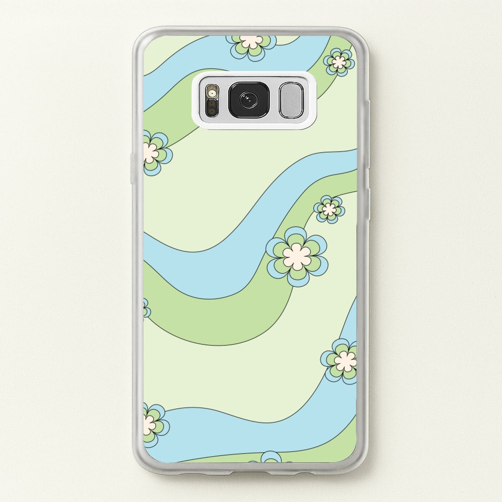 Waves And Flowers Green Retro Pattern - Abstract Patterns Phone Case for Galaxy S8