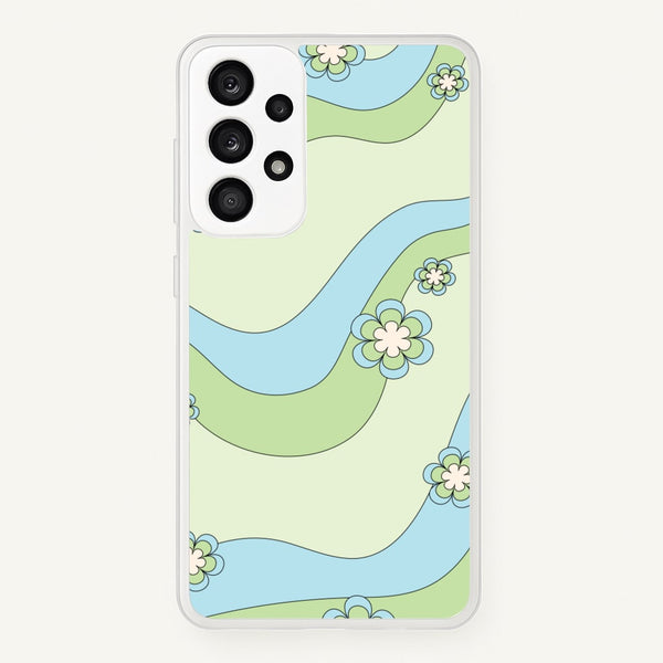 Waves And Flowers Green Retro Pattern - Abstract Patterns Phone Case for Galaxy A33