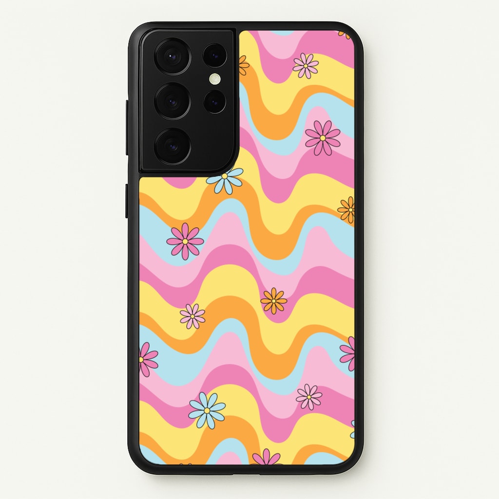 Summer Waves Retro Pattern - Abstract Patterns Phone Case for Galaxy S21 Ultra