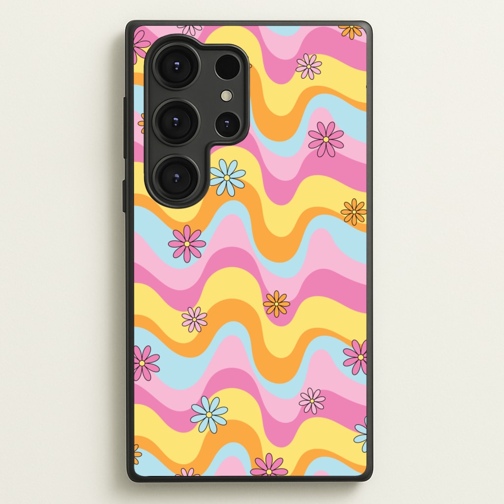 Summer Waves Retro Pattern - Abstract Patterns Phone Case for Galaxy S25 Ultra