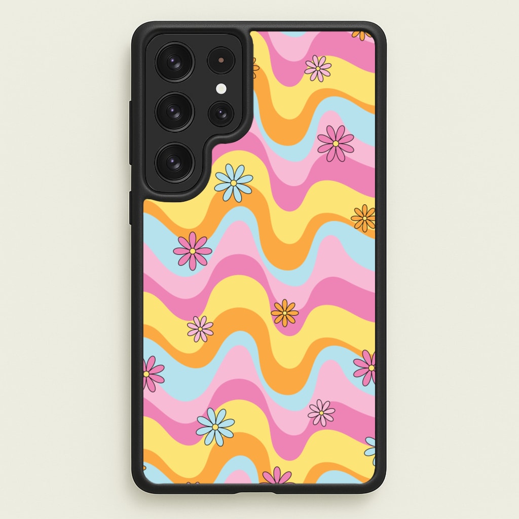 Summer Waves Retro Pattern - Abstract Patterns Phone Case for Galaxy S23 Ultra