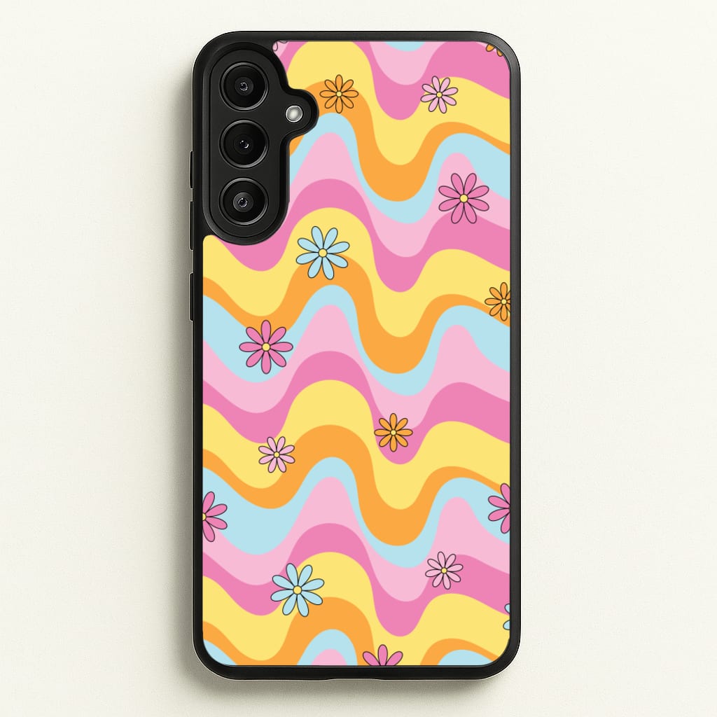 Summer Waves Retro Pattern - Abstract Patterns Phone Case for Galaxy A36
