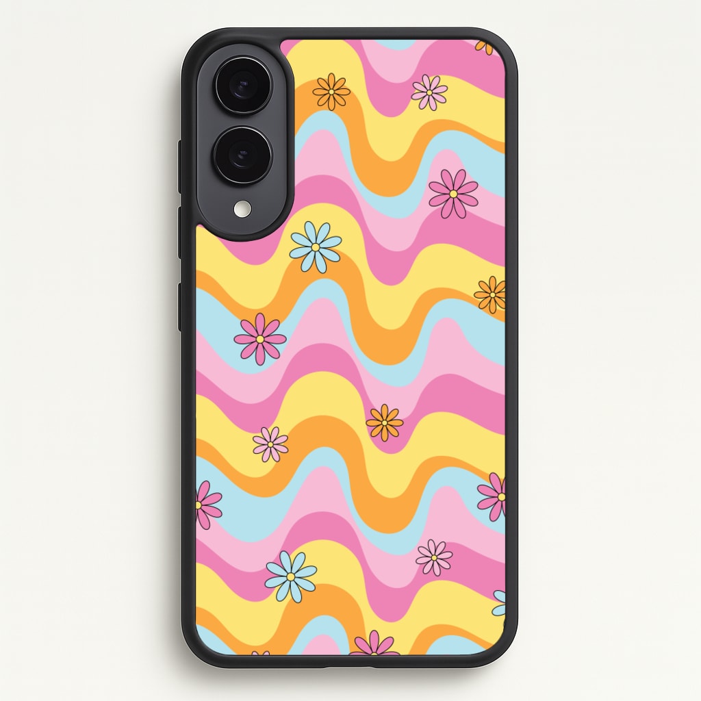 Summer Waves Retro Pattern - Abstract Patterns Phone Case for Galaxy S25 Edge