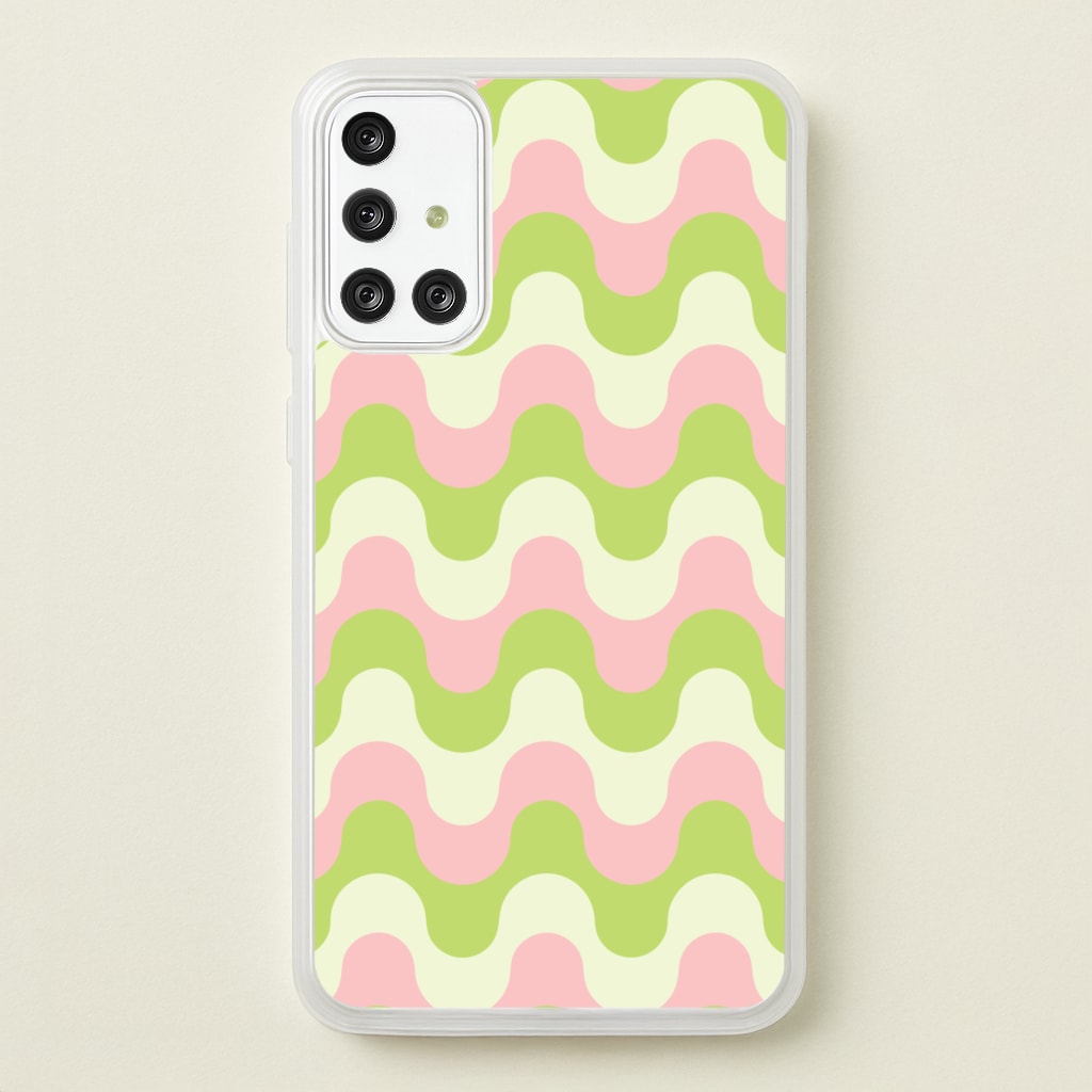 Green And Pink Retro Waves Pattern - Abstract Patterns Phone Case for Galaxy A71