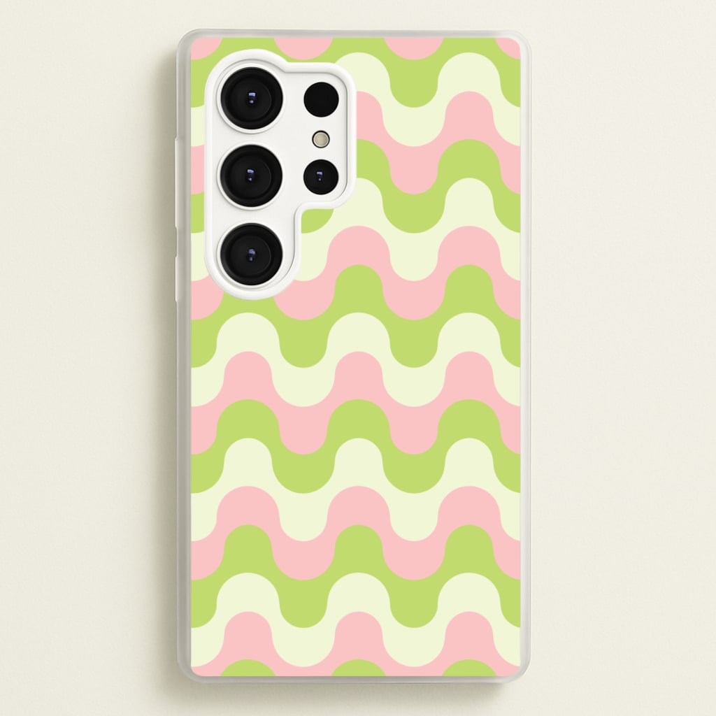 Green And Pink Retro Waves Pattern - Abstract Patterns Phone Case for Galaxy S25 Ultra