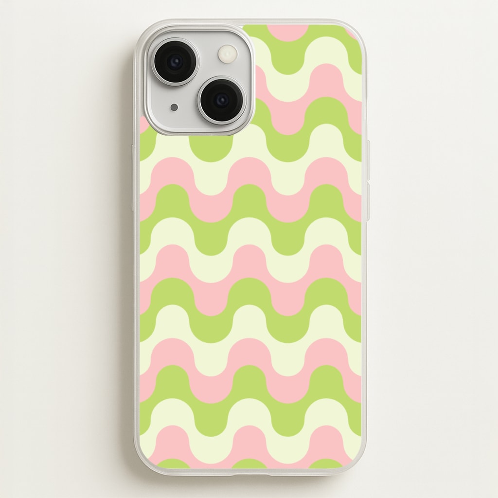 Green And Pink Retro Waves Pattern - Abstract Patterns Phone Case for iPhone 13 Mini