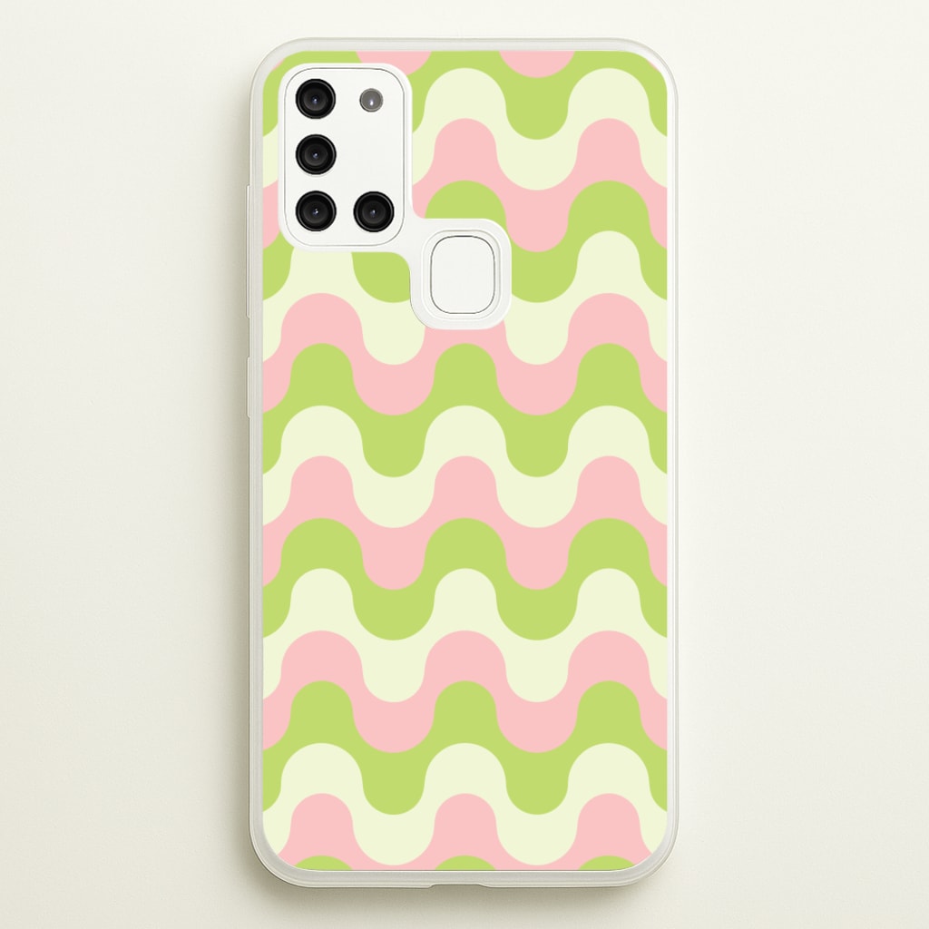 Green And Pink Retro Waves Pattern - Abstract Patterns Phone Case for Galaxy A21s