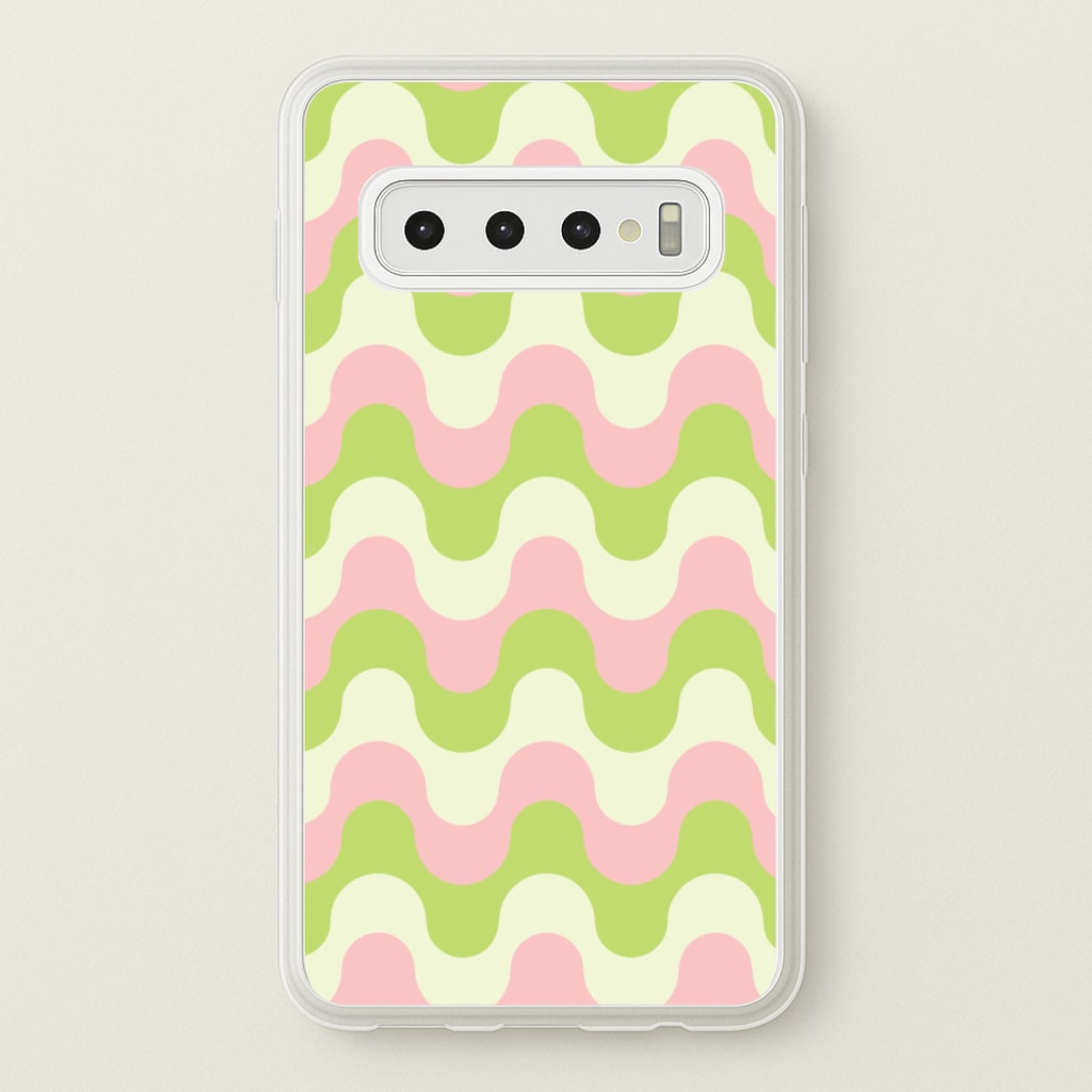 Green And Pink Retro Waves Pattern - Abstract Patterns Phone Case for Galaxy S10 Plus