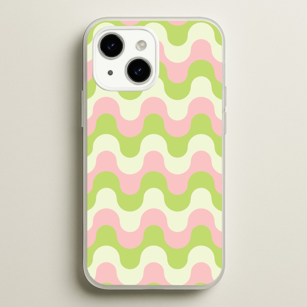 Green And Pink Retro Waves Pattern - Abstract Patterns Phone Case for iPhone 15